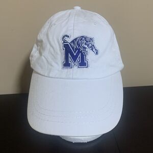 Memphis Tigers Hat Cap Strap Back White Blue Embroidered Logo Adams brand